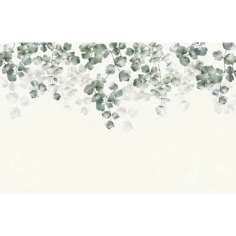 Large Countryside Wall Decor Soft Green Garden and Leaf Mural Wallpaper, Personalized Size Available