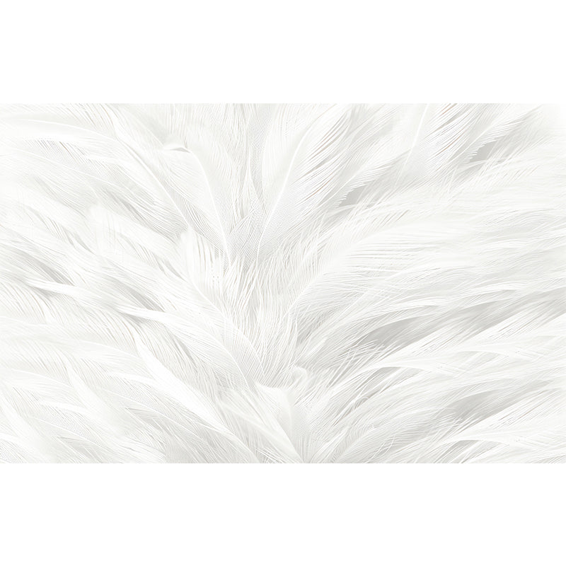 Plain White Minimalist Wall Covering Large Feather Wall Mural for Living Room