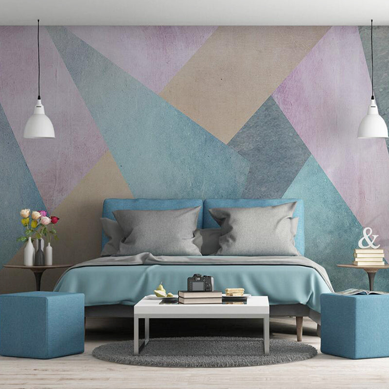 Extra Large Illustration Modern Mural for Accent Wall with Pastel Color Geometries