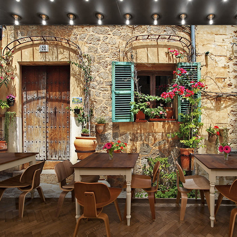 Multicolored Blossom and Street Mural Decorative Wall Covering for Restaurant Decor
