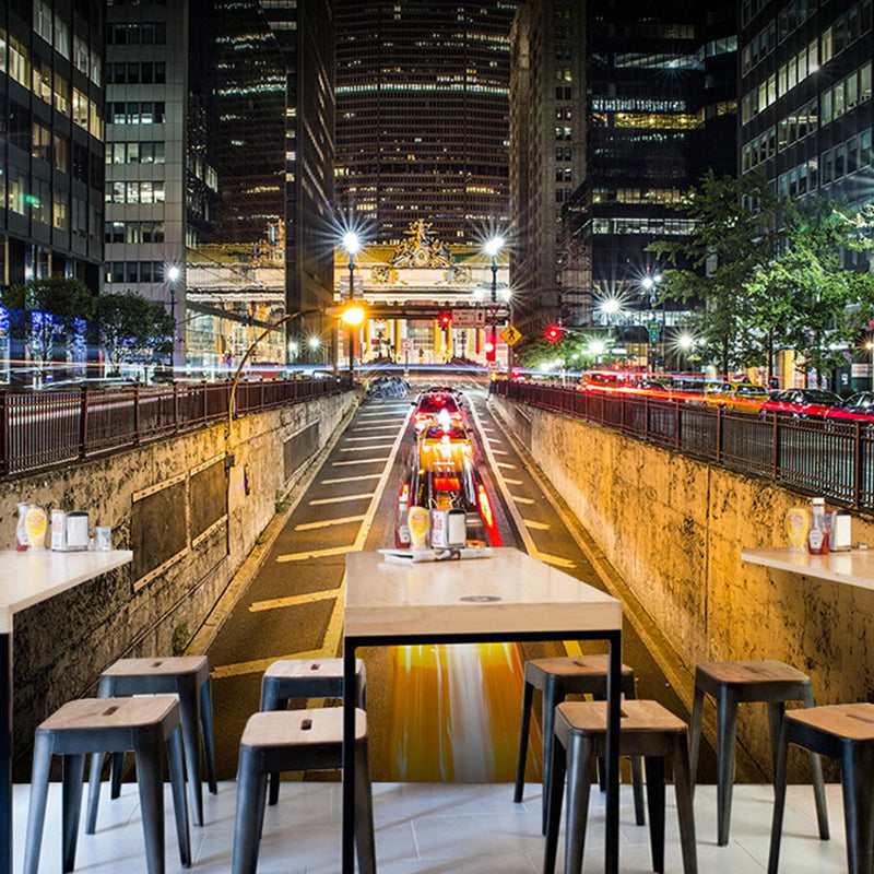 Photo Modern Mural Wallpaper Yellow Urban Road Wall Covering, Personalized Size Available