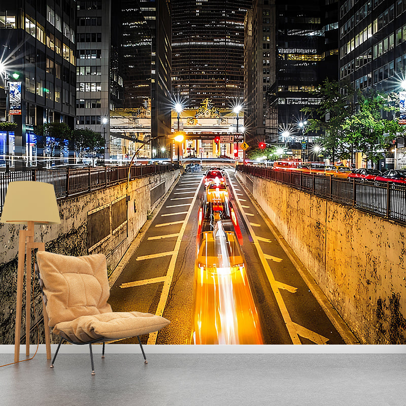 Photo Modern Mural Wallpaper Yellow Urban Road Wall Covering, Personalized Size Available