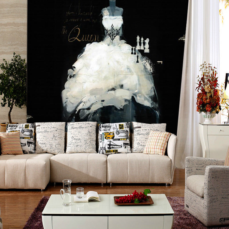 White and Black Classic Mural Personalized Size Wedding Wall Art for Dress Shop