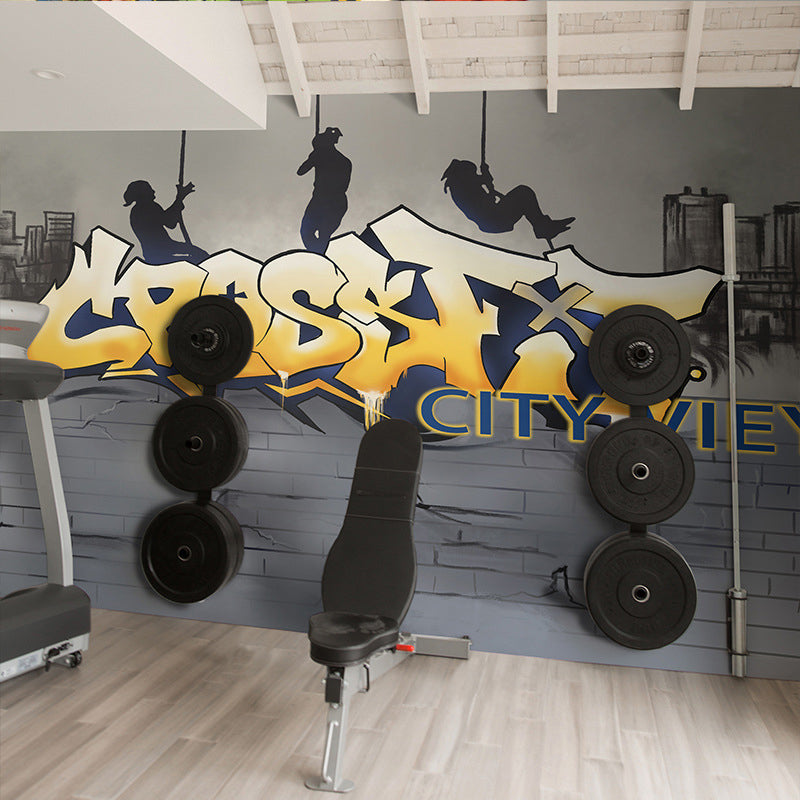 Whole Illustration Fashion Wall Decor for Gym and Dress Room with Graffiti in Yellow and Grey