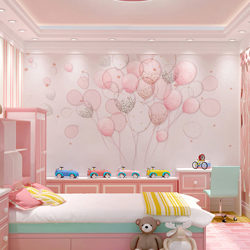 Pink Simple Mural Wallpaper Full Size Cartoon Balloon Wall Art for Girl's Bedroom