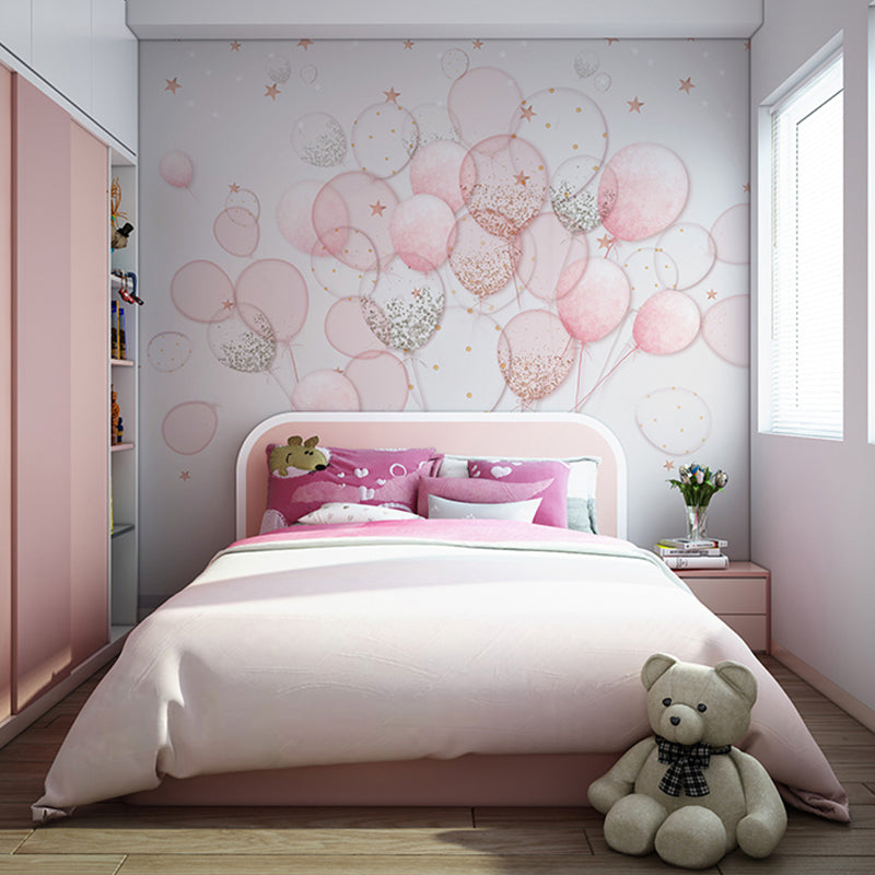 Pink Simple Mural Wallpaper Full Size Cartoon Balloon Wall Art for Girl's Bedroom