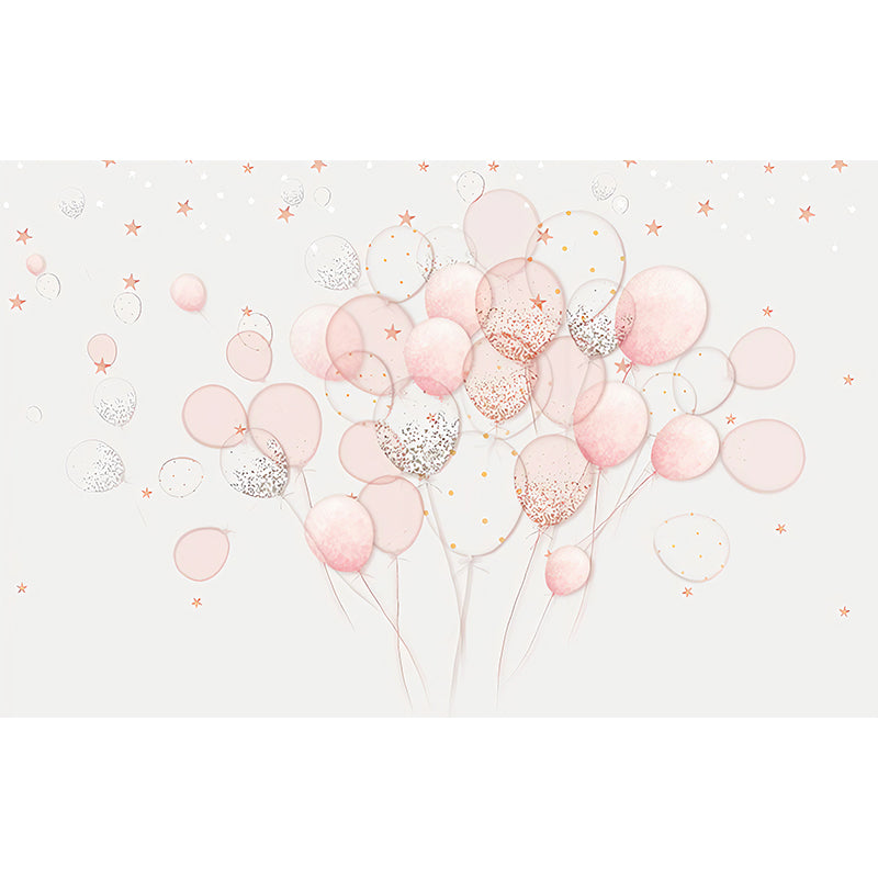 Pink Simple Mural Wallpaper Full Size Cartoon Balloon Wall Art for Girl's Bedroom