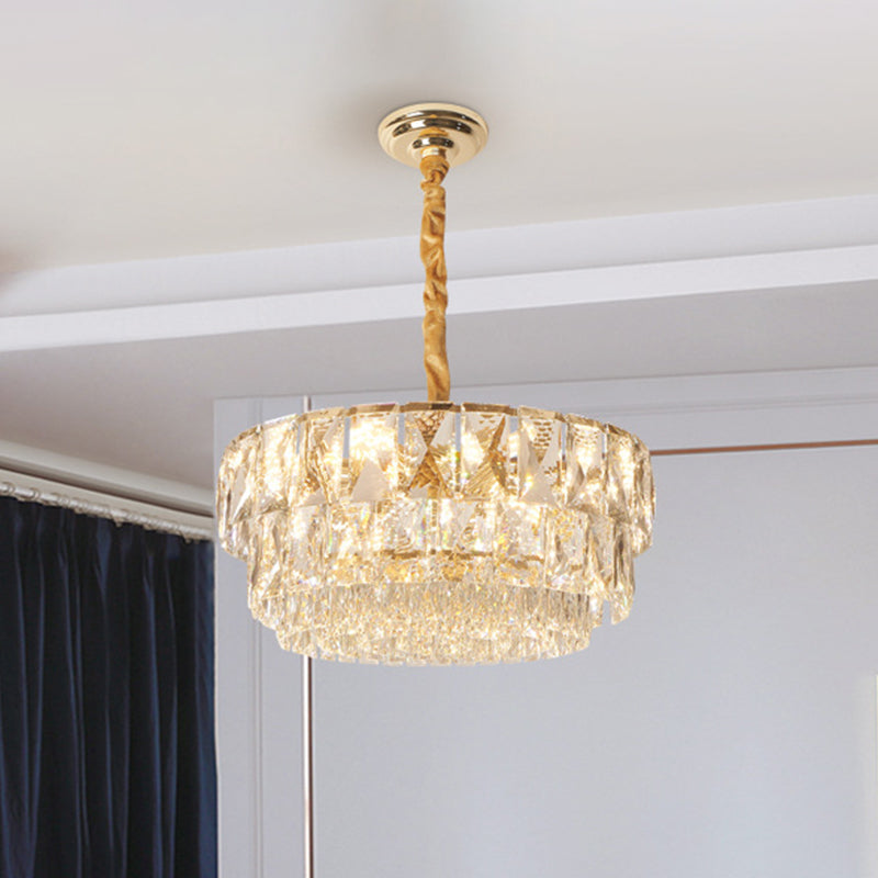 10-licht trommel kroonluchter verlichting eenvoudige goud gesneden K9 kristal plafond suspensie lamp over tafel