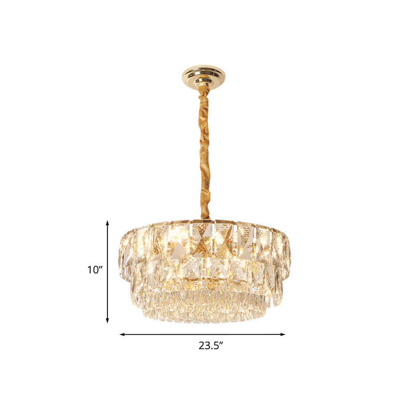 10-Light Drum Chandelier Lighting Simple Gold Cut K9 Crystal Ceiling Suspension Lamp over Table
