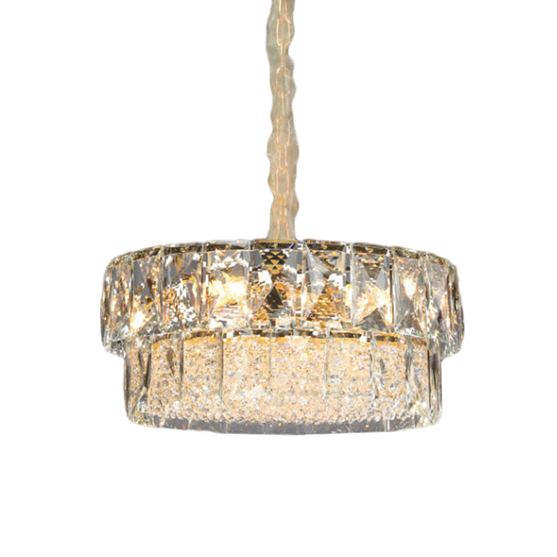 7 Lights Beveled Crystal Ceiling Pendant Contemporary Gold 2-Tier Round Restaurant Chandelier