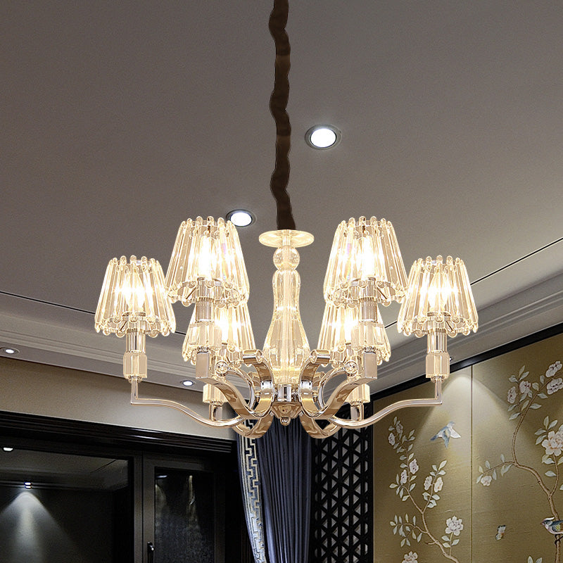 Chrome 6-Light Down Lighting Pendant Modern Crystal Tapered Shade Chandelier for Living Room