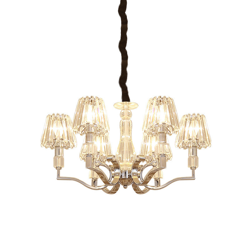 Chrome 6-Light Down Lighting Pendant Modern Crystal Tapered Shade Chandelier for Living Room