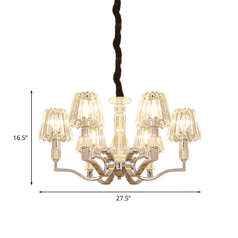Chrome 6-licht naar beneden verlichting hanger moderne kristallen taps toelopende schaduw kroonluchter voor woonkamer