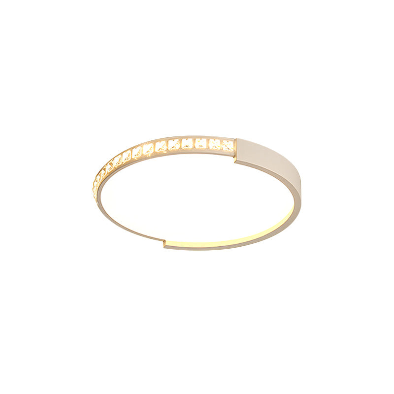 Eingelegter Kristall, runde, dünne Deckenleuchte, Minimalismus-LED-Deckenleuchte für Schlafzimmer in Weiß