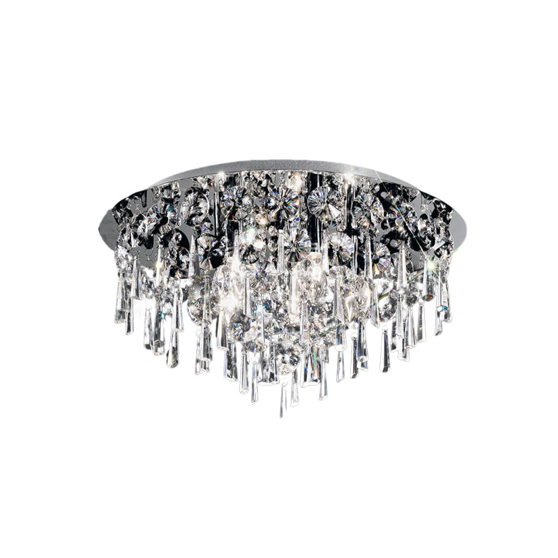 4 Heads Flush Ceiling Light Contemporary Round Crystal Fringe Flush Mount Lighting in Chrome