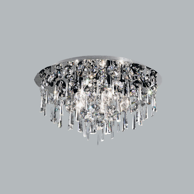 4 Heads Flush Ceiling Light Contemporary Round Crystal Fringe Flush Mount Lighting in Chrome
