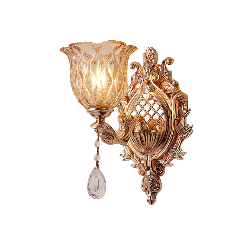 Amber Rooster Glass Bloemwandlicht Traditionele een enkele lamp Woonkamer SCONCE LICHTING IN GOUD