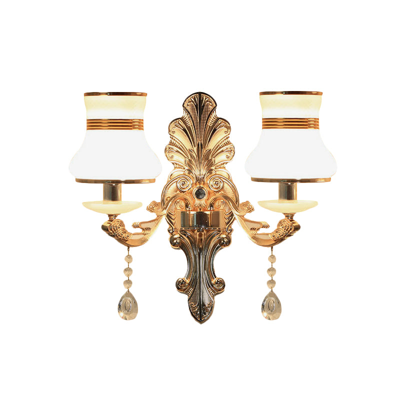 Gold 2 Lights Sconce Lamp Traditional Frosted Glass Beaker Shaped Wall Mounted Lighting Fixture