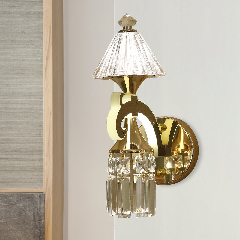 Gold 1/2-bulb Montaggio Montaggio Montaggio Postmoderno Crystal Conical Wall Sconce con aste penzolanti