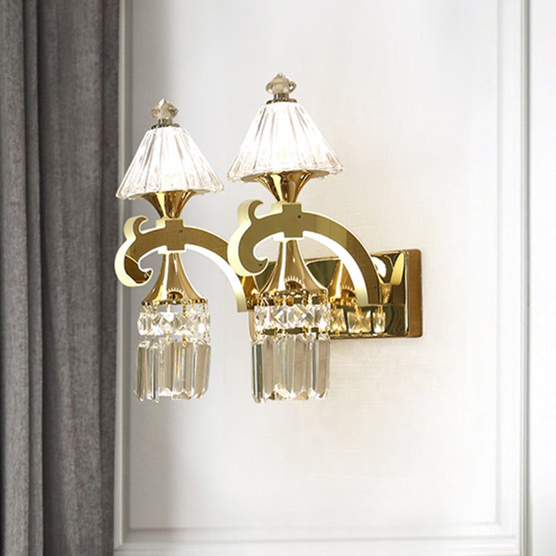 Gold 1/2-bulb Montaggio Montaggio Montaggio Postmoderno Crystal Conical Wall Sconce con aste penzolanti