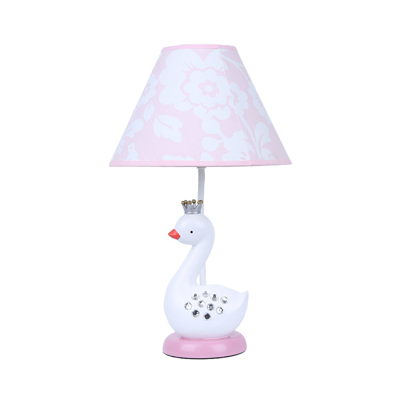 Lampada da lettura in resina White Goose Night Light Cartoon 1 lampadina con paralume in tessuto a botte per camera da letto
