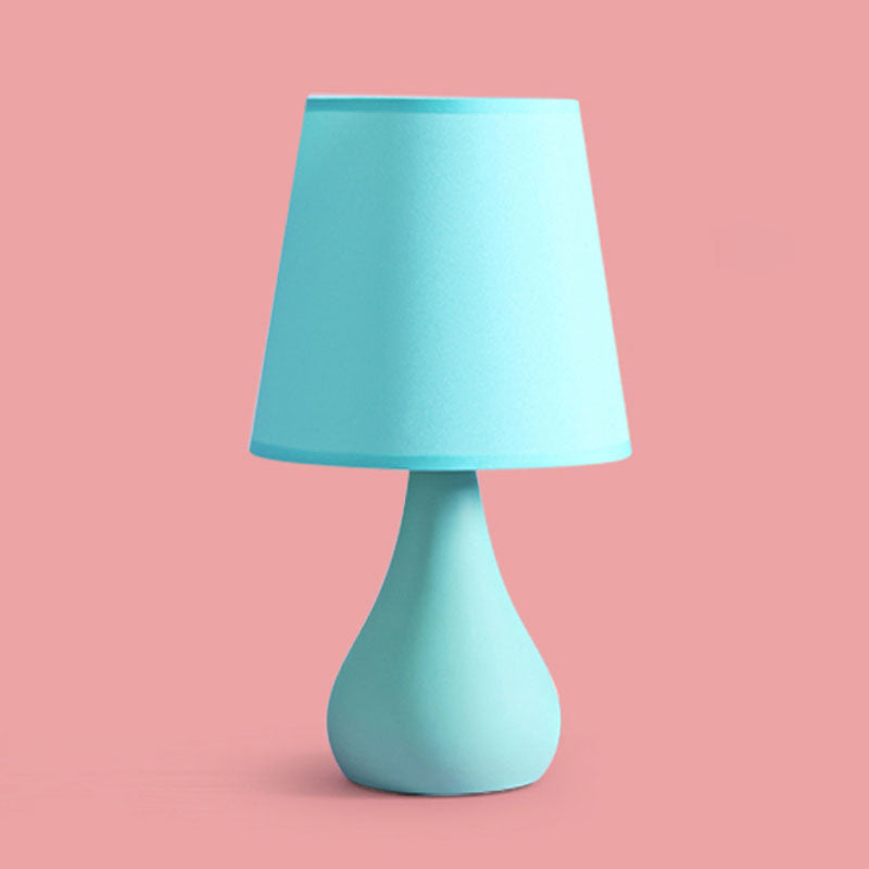 Lampada da tavolo con urna in ceramica stile nordico a 1 testa lampada da lettura notturna blu/rosa con paralume in tessuto