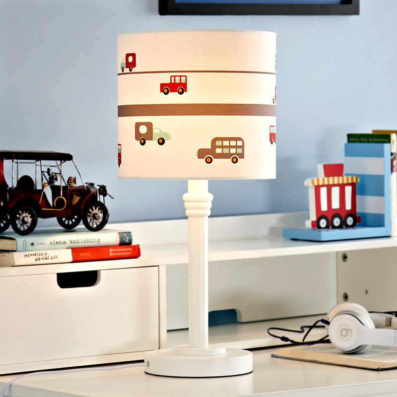 Lighting White Drum Highstasta Contemporary 1 Light Table Lampada con tonalità in tessuto