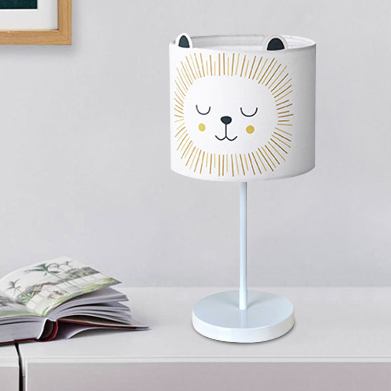 Lámpara de mesa de tambor contemporánea 1 luz de dormitorio ligero con patrón de conejo en blanco/rosa