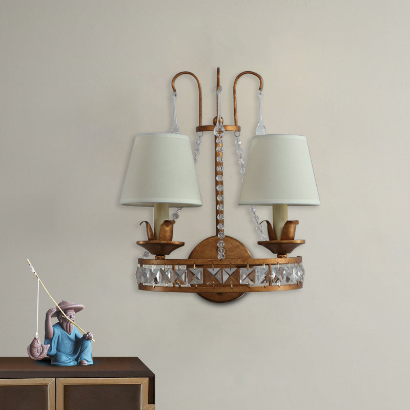 Rust 2 Heads Wall Lighting Idea Retro Metallic Candelabra Wall Mount Lamp with Fabric Shade