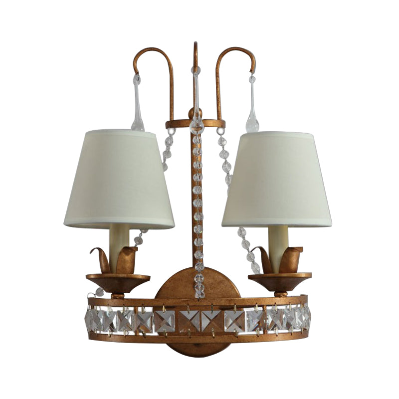 Rust 2 Heads Wall Lighting Idea Retro Metallic Candelabra Wall Mount Lamp with Fabric Shade