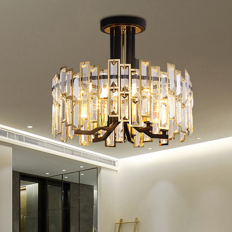 Finitura nera con semi-montatura a cristallo sfaccettato rotondo vicino alla lampada del soffitto vicino alla lampada del soffitto