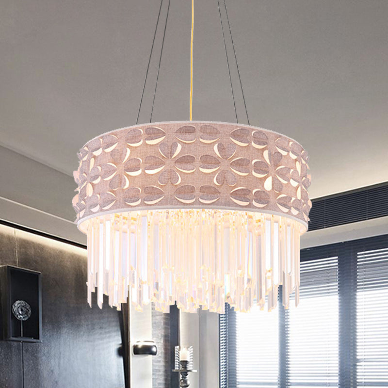 Minimale trommel kroonluchter licht fluit kristal 4 koppen eetkamer hanger lamp in wit