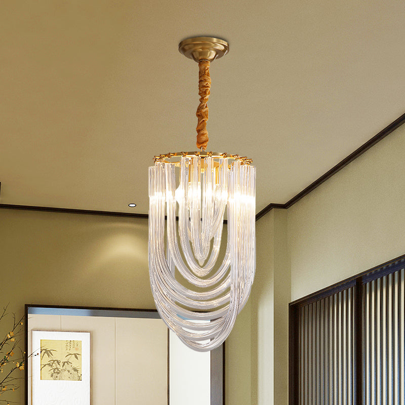 Gold Half-Oval Pendant Light Fixture Modern Style 3 Heads Clear Twisted Crystal Chandelier Lighting