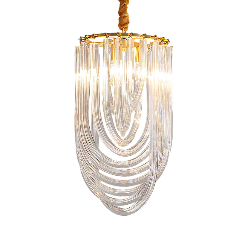Gold Half-Oval Pendant Light Fixture Modern Style 3 Heads Clear Twisted Crystal Chandelier Lighting