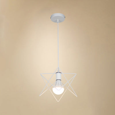1 Bulb Pendant Lighting with Wire Frame and Star Shade Metallic Vintage Bedroom Suspension Light in White