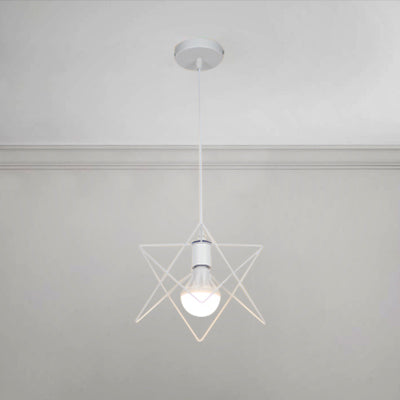 1 Bulb Pendant Lighting with Wire Frame and Star Shade Metallic Vintage Bedroom Suspension Light in White