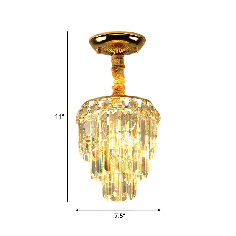 3-Layer Tapered Foyer Flush Mount Light Modernism Crystal Single Gold Semi Mount Lighting
