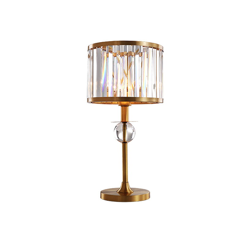 Lampe de table à cylindre court unique Postmoderne Gold Prismatic Crystal Light pour le salon