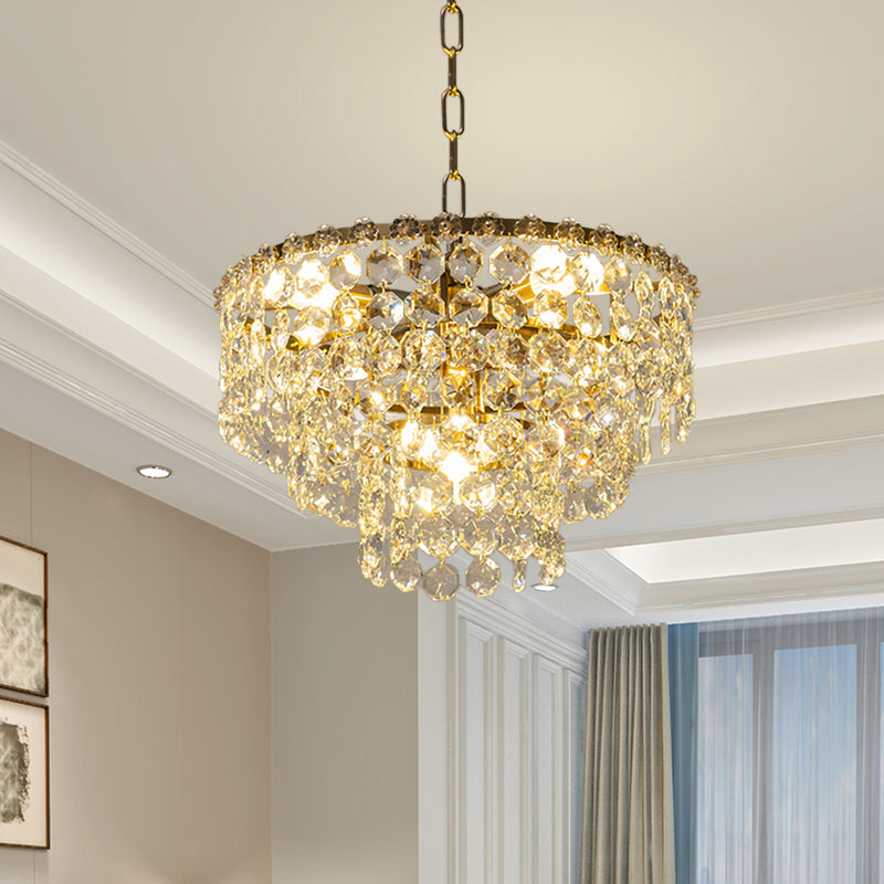 Layered Round Pendant Chandelier Minimalist Clear Crystal Ball 5 Heads Dining Room Hanging Light Fixture