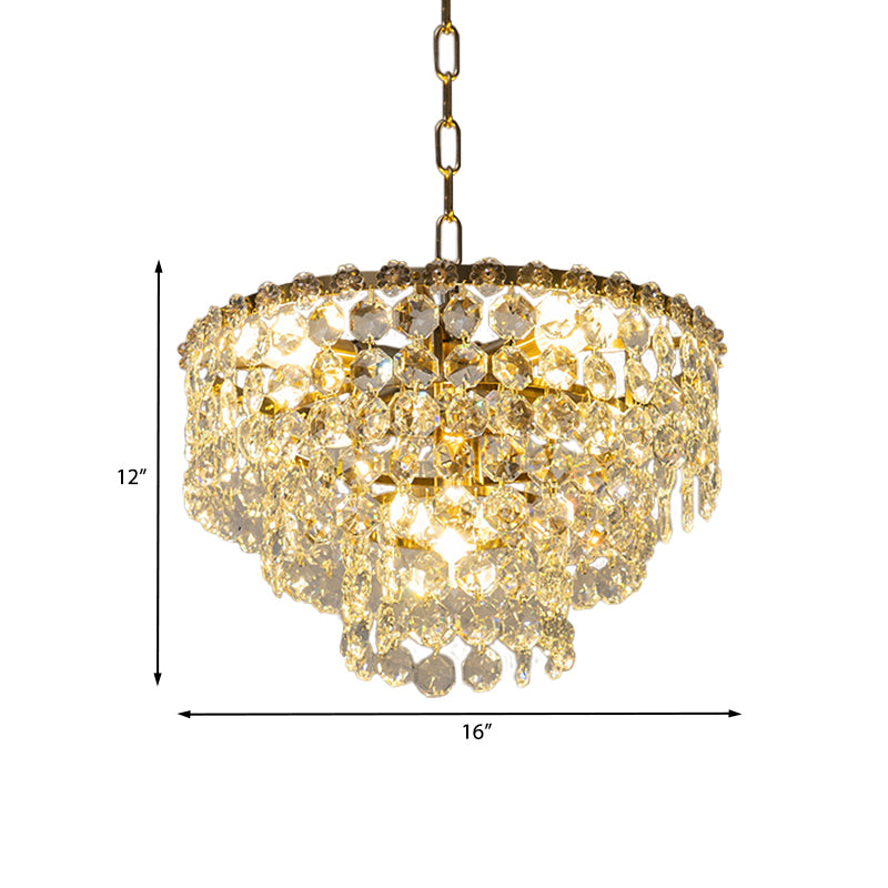 Layered Round Pendant Chandelier Minimalist Clear Crystal Ball 5 Heads Dining Room Hanging Light Fixture