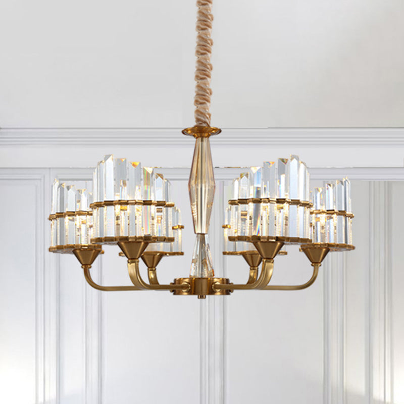 Gebogen kroonluchter verlichtingsarmatuur modern gefacetteerd kristal 3/6-licht goudafwerking hangende hanger voor woonkamer