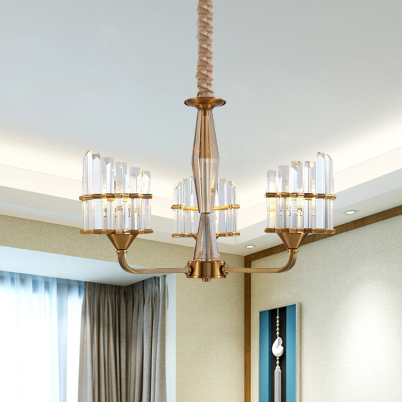 Gebogen kroonluchter verlichtingsarmatuur modern gefacetteerd kristal 3/6-licht goudafwerking hangende hanger voor woonkamer