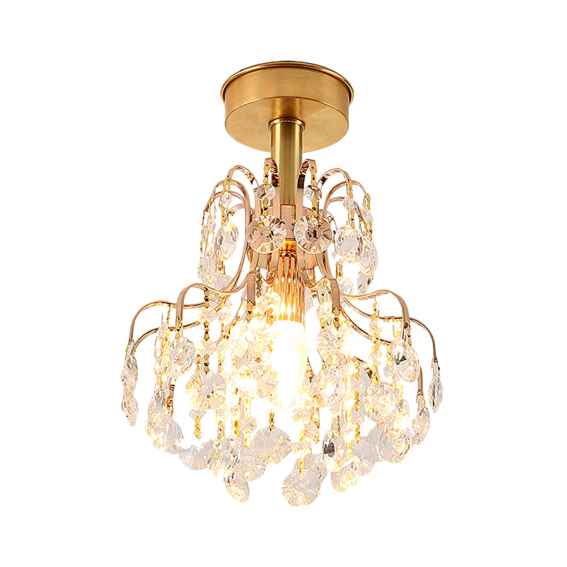 Modern 1 Light Semi Flush Light Brass Teardrop Close to Ceiling Lamp with Crystal Shade for Corridor