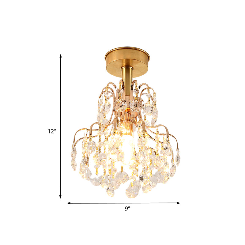 Modern 1 Light Semi Flush Light Brass Teardrop Close to Ceiling Lamp with Crystal Shade for Corridor