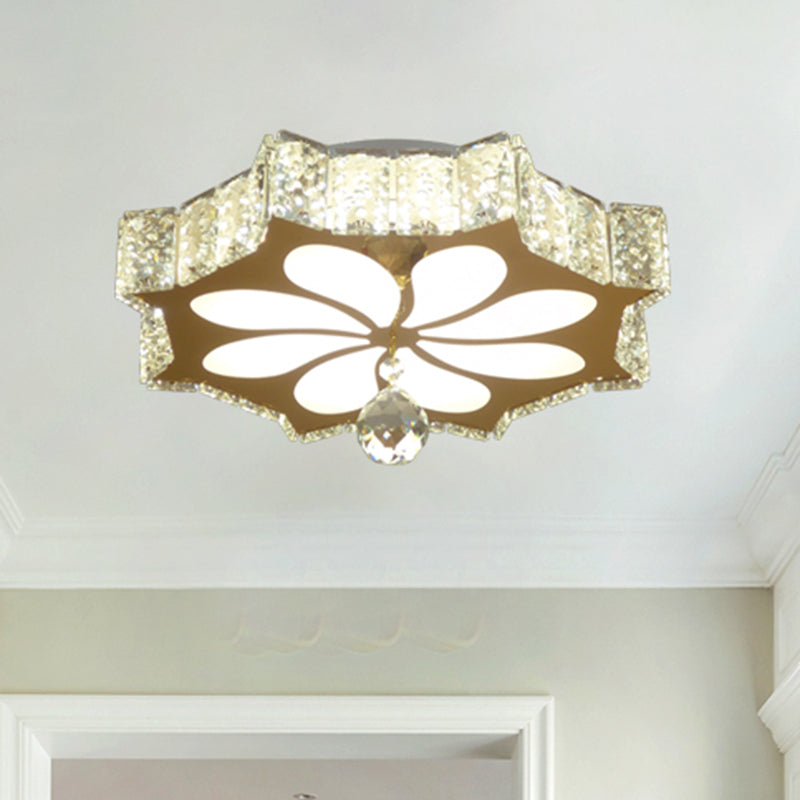 Flower Flushmount Modern Style Faceted Crystal LED Gold Flush Mount Lighting for Corridor