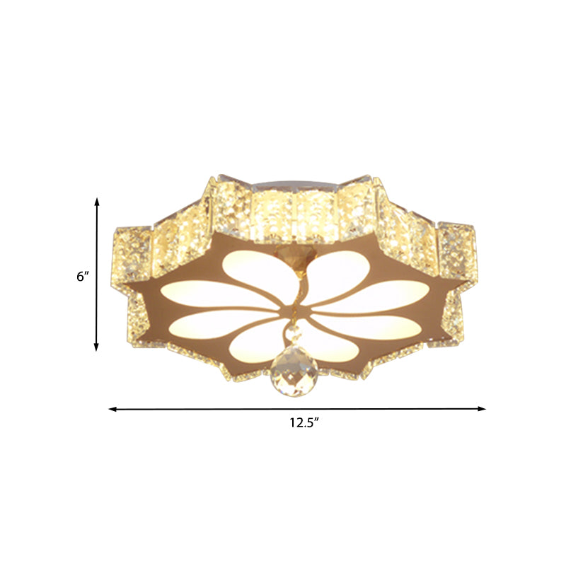 Flower Flushmount Modern Style Faceted Crystal LED Gold Flush Mount Lighting for Corridor