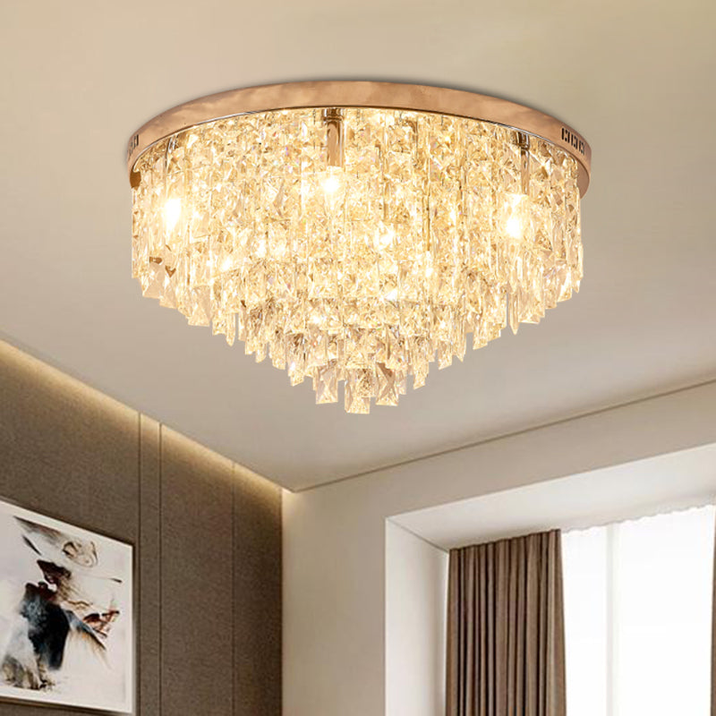 Clear Crystal Layer Flush Mount Minimalist 12 Köpfe in Gold für Wohnzimmer in Gold