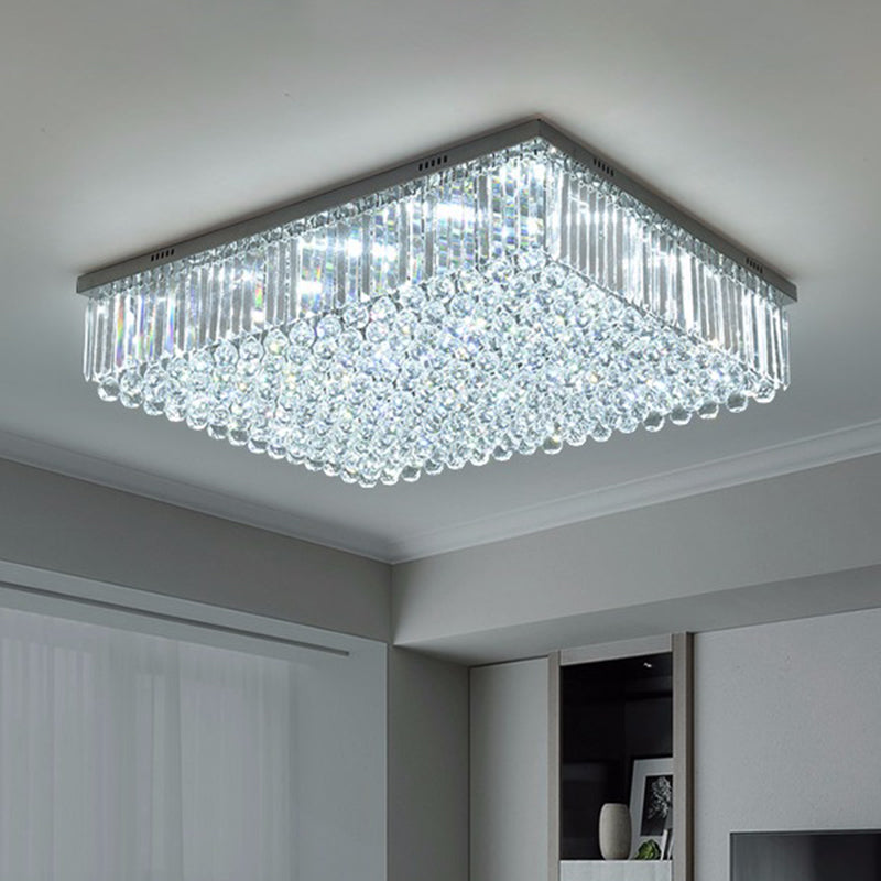 Rectangle Living Room Flush Ceiling Light Clear Crystal LED Contemporary Lighting Fixture