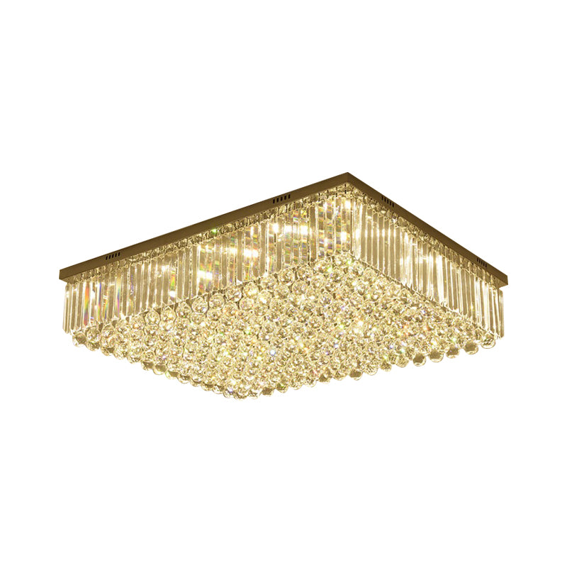 Rectangle Living Room Flush Ceiling Light Clear Crystal LED Contemporary Lighting Fixture