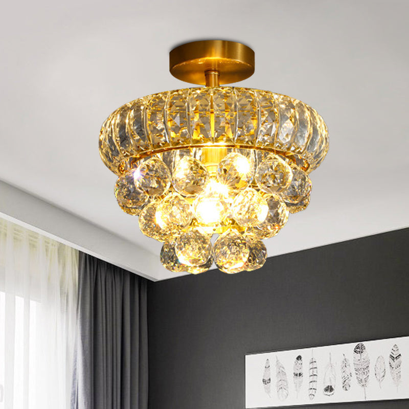Droplet Semi Mount Lighting Modern Clear Crystal 1 Head Corridor Ceiling Light Fixture in Brass